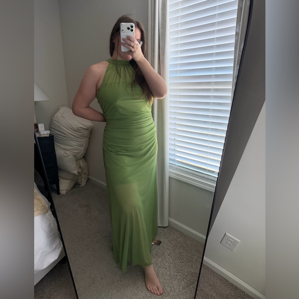 Abercrombie and Fitch Olive Green Halter Neck Maxi Dress Sheer